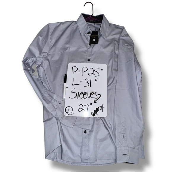 HHGKED Men’s Shirt NWT Light Grey Button-Down European & American Style Size XL - Picture 7 of 16